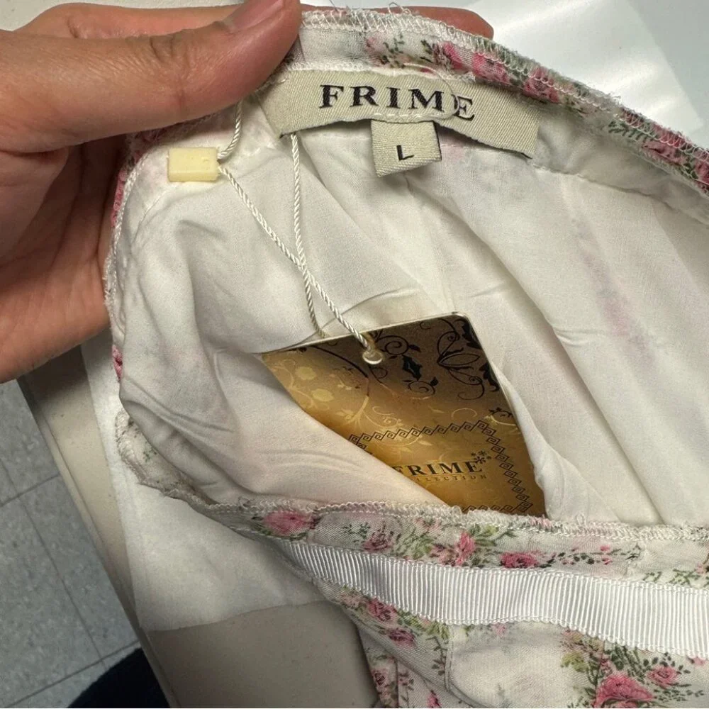 Frime White Floral Pleated Midi Skirt Size L Romantic Cottagecore Flowy Vintage - Picture 11 of 13